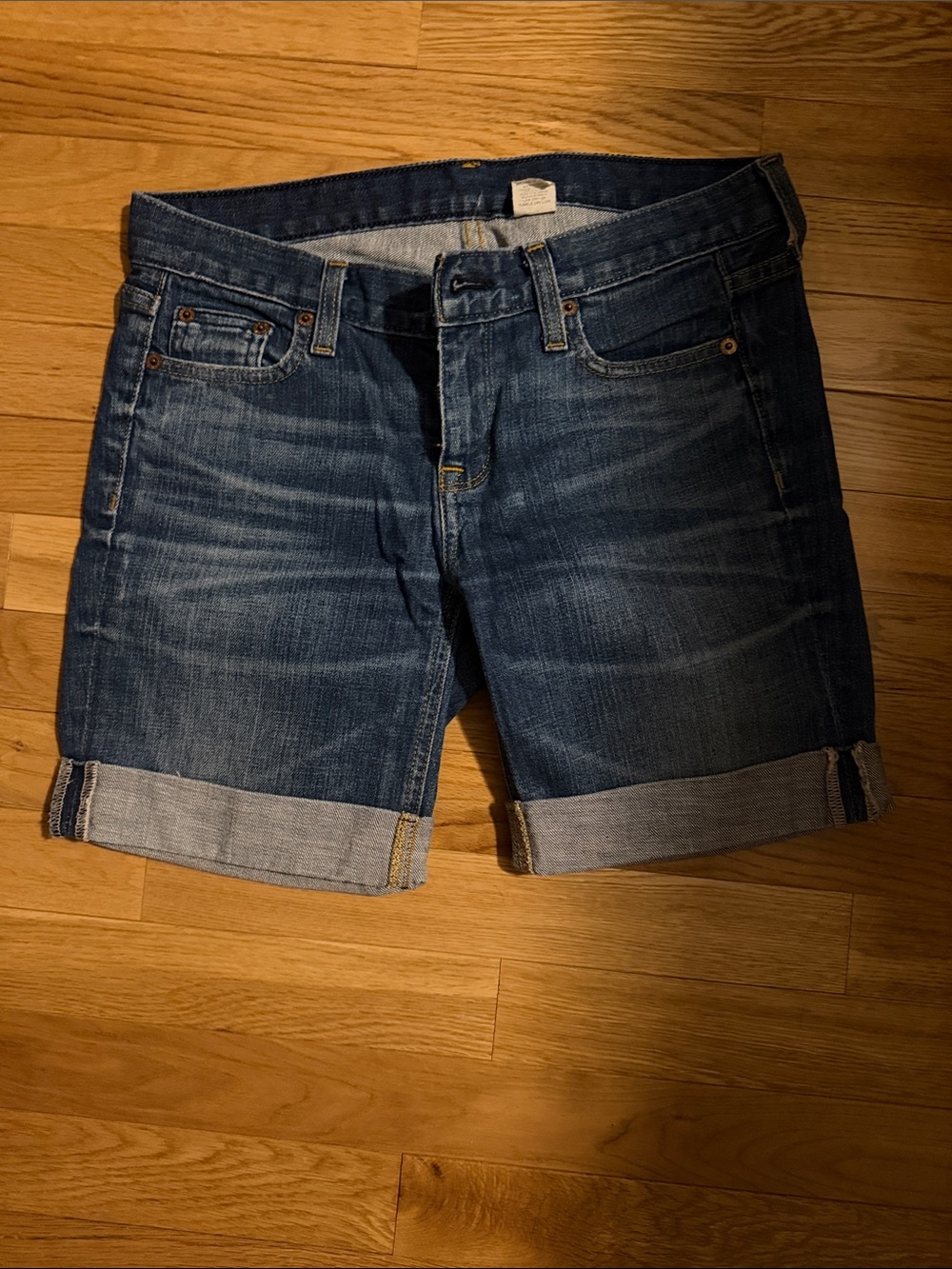 Classic Dark Wash Denim Roll-Cuff Shorts